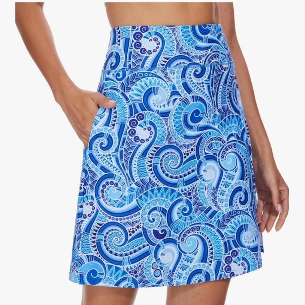Blue Patterned Golf Skirt With Pockets And Shorts Underneath
